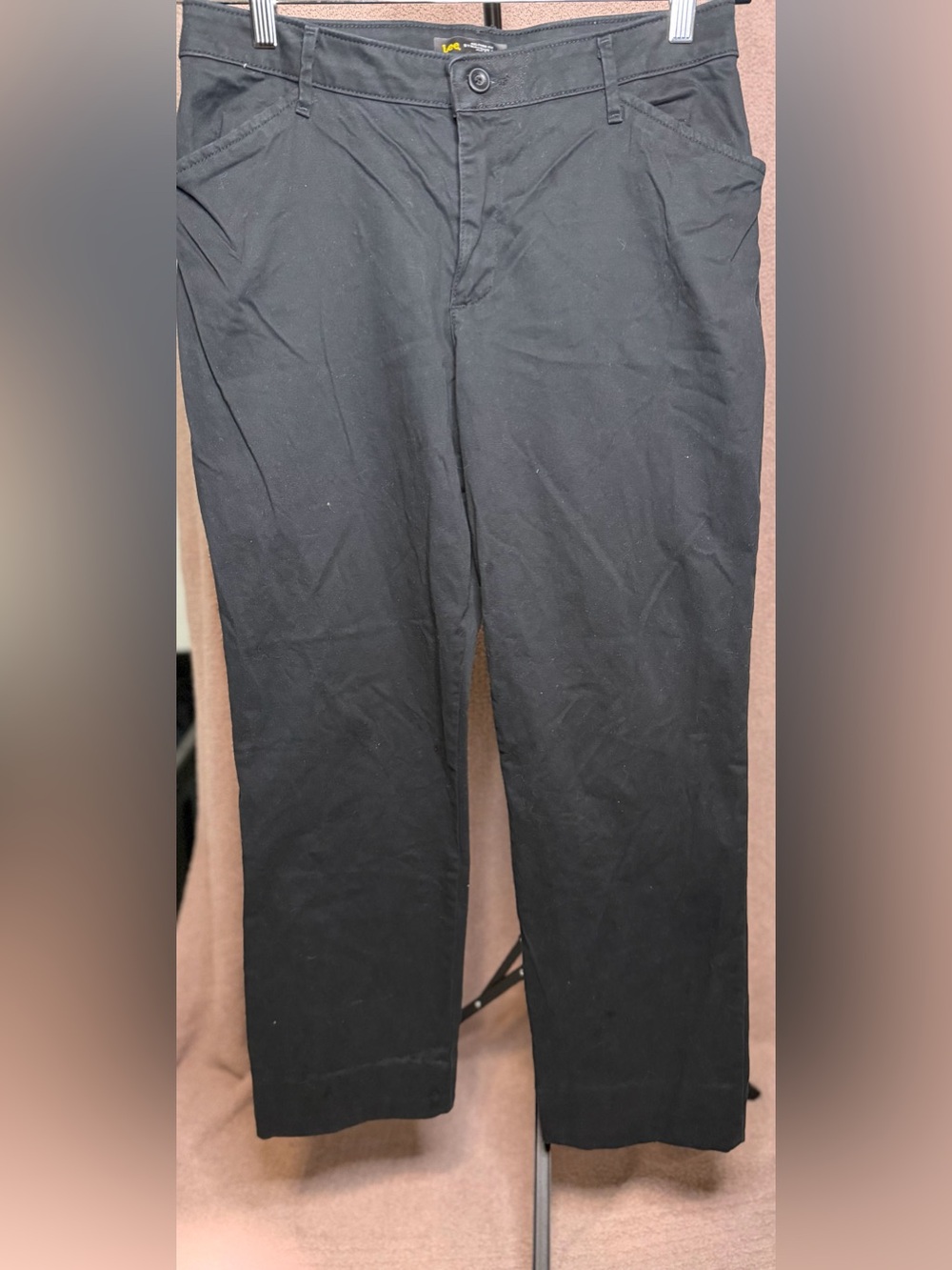 Lee Relaxed Fit Straight Leg Pants Women’s 10 Long Black Mid Rise Stretch